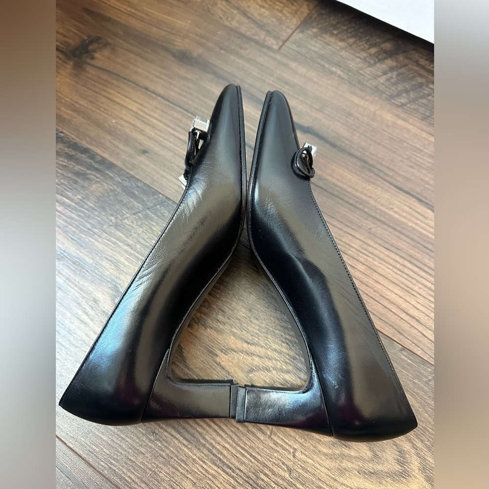 Stuart Weitzman Black Leather Mid Heel Pumps with Crystal Charms - Picture 7 of 15